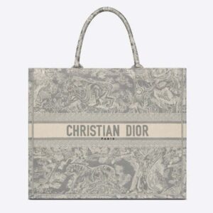 DIOR Book Tote Gray Toile De Jouy Reverse Embroidery