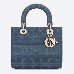 DIOR Medium Lady D-Lite Bag Cannage Embroidery-Navy