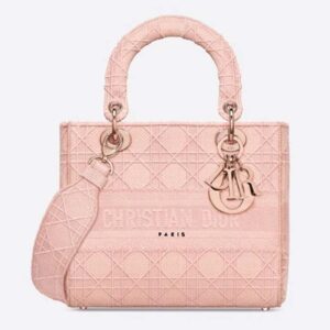 DIOR Medium Lady D-Lite Bag Cannage Embroidery Pink