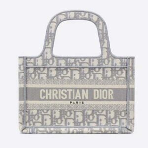 DIOR Mini Dior Book Tote Gray Dior Oblique Embroidery