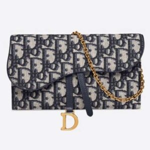 DIOR Saddle Wallet Blue Dior Oblique Jacquard ‘D’ Stirrup