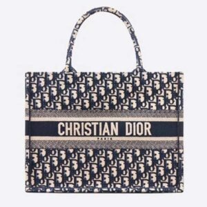 DIOR Small Dior Book Tote Blue Dior Oblique Embroidery