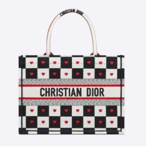 DIOR Small Dioramour Dior Book Tote Black White Red D-Chess Heart Embroidery