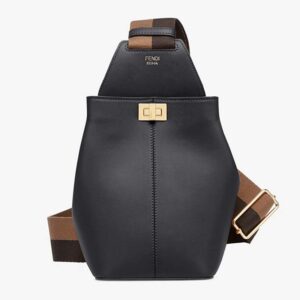 Fendi Unisex Guitar One-Shoulder Bag Lilac Leather Mini-Bag Pequin Motif Black