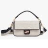 Fendi Women Medium Iconic Baguette White Canvas Embroidered FF Bag