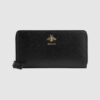 Gucci GG Unisex Animalier Leather Zip Around Wallet in Black Leather