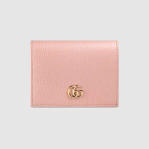 Gucci GG Unisex Leather Card Case Wallet in Textured Leather with Double G Pink