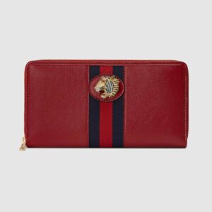 Gucci GG Unisex Rajah Zip Around Wallet in Cerise Leather with a Vintage Effect Red