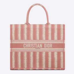 DIOR Book Tote Pink D-Stripes Embroidery