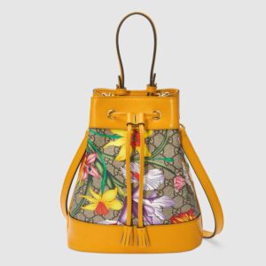 Gucci GG Women Ophidia GG Flora Small Bucket Bag Yellow