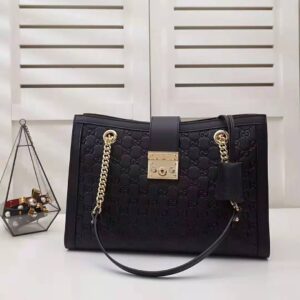 Gucci GG Women Padlock GG Medium Shoulder Bag in GG Supreme Canvas with Leather So Black