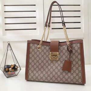 Gucci GG Women Padlock GG Medium Shoulder Bag in GG Supreme Canvas with Leather Brown