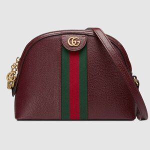 Gucci GG Women Rounded Top Ophidia Small Shoulder Bag in Leather Maroon
