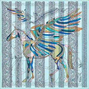 Hermes Women La Maison Des Carres Pegase Dhermes AU Bloc Scarf Aqua