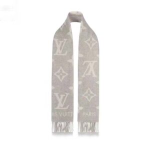 Louis Vuitton LV Unisex Reykjavik Scarf with Monogram Flowers and LV Initials Grey