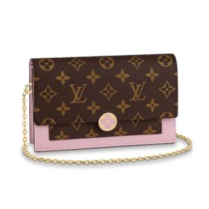 Louis Vuitton LV Women Flore Chain wallet in Monogram Coated Canvas and Calf Leather Pink