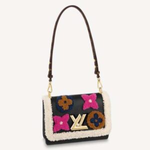 Louis Vuitton LV Women Twist MM Chain Bag Grained Cowhide Leather Monogram Canvas