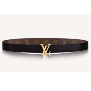 Louis Vuitton Unisex LV Initials 30 mm Reversible Belt Monogram Canvas Calf Leather Black
