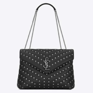 Saint Laurent YSL Women Loulou Medium Leather and Studs-Black