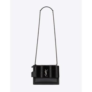 Saint Laurent YSL Women Sunset Medium Leather Suede Studs-Black