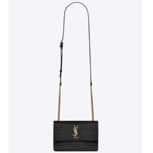 Saint Laurent YSL Women Sunset Small Supple Crocodile Embossed-Black