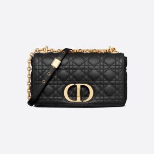 Dior Black Supple Cannage Medium Caro Bag