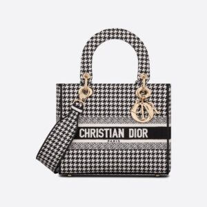 Dior Black and White Houndstooth Medium Lady D-Lite Bag