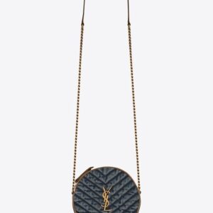 YSL Vinyle Round Camera Bag in Chevron Quilted Denim and Suede