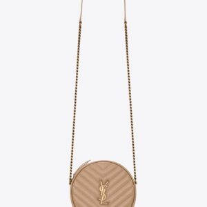 YSL Vinyle Round Camera Bag in Chevron Quilted Grain de Poudre Embossed Leather