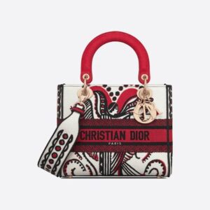 Dior Latte Multicolor Cupidon Medium Lady D-Lite Bag