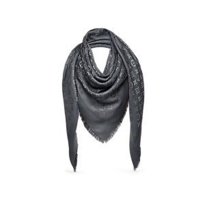 Louis Vuitton LV Unisex Monogram Shawl Scarf in Silk and Wool Grey